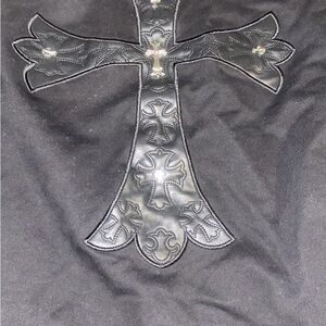 Chrome Hearts Black Crewneck Sweater with Leather Cross Patch